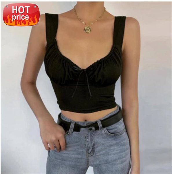 

hirigin 2021 new women deep v-neck push up bow patchwork tanks vest crop summer sleeveless strap camis club streetwear #8z2b, White