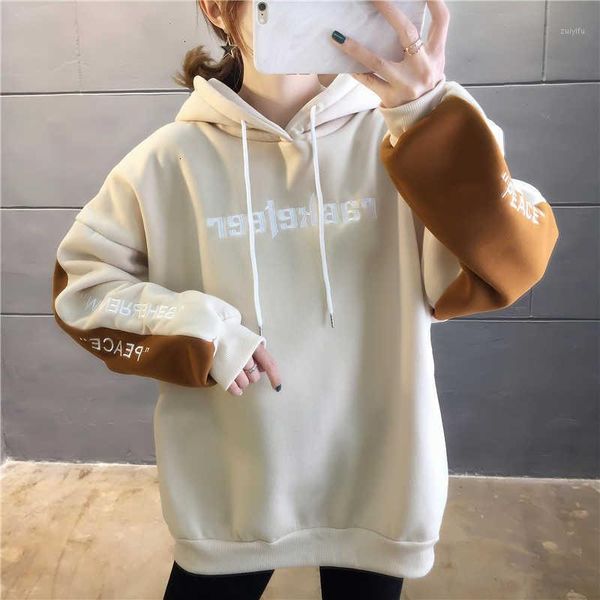 

korean style women sweatershirt ladies hoodies sudadera harajuku casual loose letter printed jumpers 2020 moletom feminino1, Black
