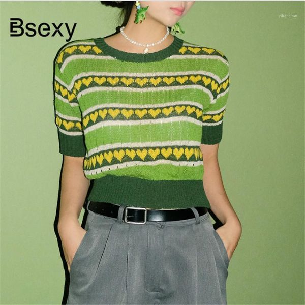 

women crop sweater 2019 summer short sleeve heart printed green cropped pullover jumper streetwear knit crop sweaters1, White;black