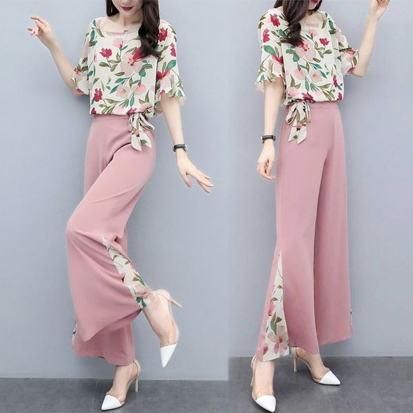 

summer new women's big size foreign style fashion suit pants suit pantskorean loose thin wide leg pants two piece set s2cgz, Gray