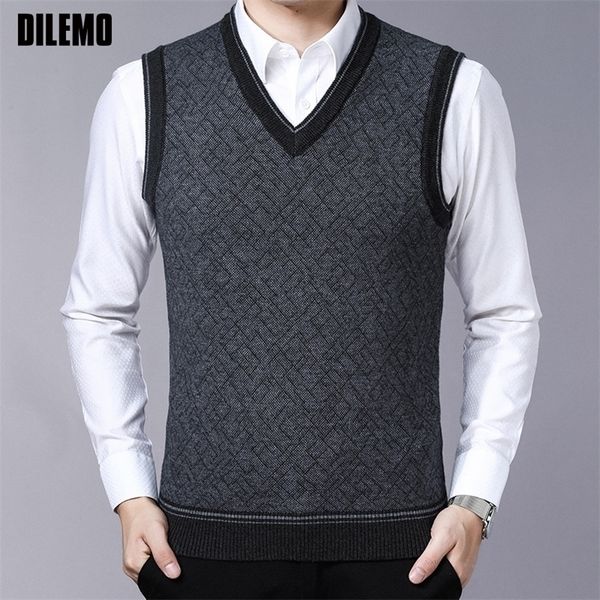 

fashion brand sweaters mens pullovers v neck slim fit jumpers knitwear vest sleeveless winter korean style casual clothing men 201117, White;black