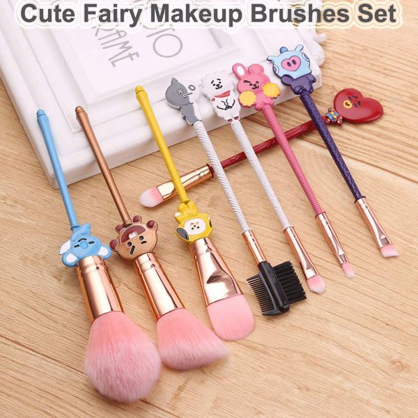 Cartoon-Make-up-Pinsel-Set, niedlicher Feenpinsel, 8-teilig, Roségold, Kosmetikpinsel, Lidschatten, Foundation, Lippen, Make-up, Blending, Rouge, Augenbrauen-Werkzeug