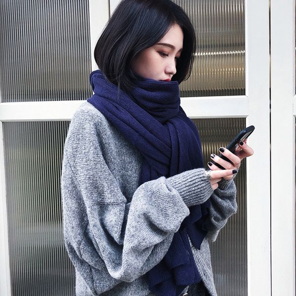 

knitted warm navy winter scarf female elegant black women long gray scarves, Blue;gray