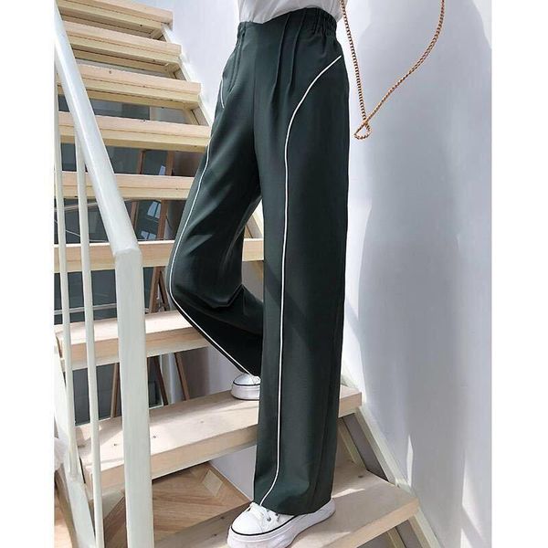 

women new 2020 spring autumn drape casual wide leg pants female solid straight pants ladies high waist loose trousers tide g397, Black;white