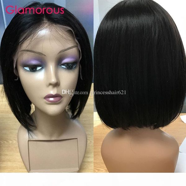 

glamorous human hair bob wigs natural color 8 10 12 14inches short straight lace front wigs peruvian malaysian indian full lace wigs, Black;brown