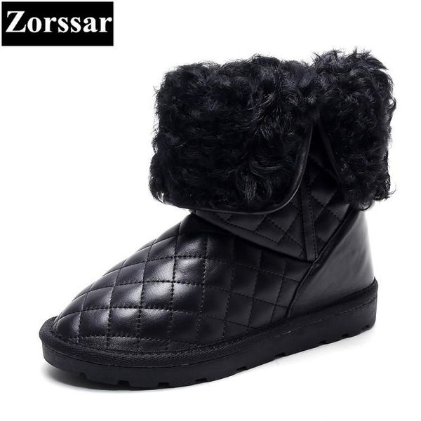 

zorssar} 2020 new winter warm plush womens boots cow suede flat heel ankle snow boots thick wool inside flats women shoes, Black