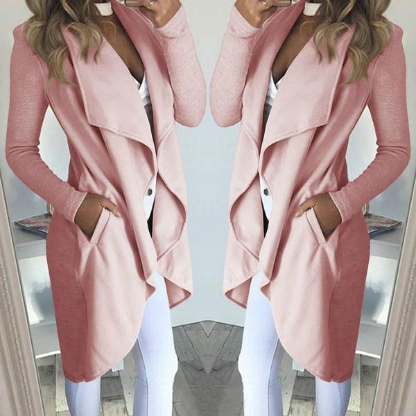 

plus size 4xl cardigan coat autumn cotton blends pockets long sleeve big lapel slim women casual long overcoat outerwear jacketx1020, Black