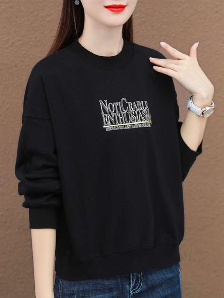 

women's sweater 2020 new style versatile autumn winter round neck hoodless junior jacket with plush and thick coat, Black