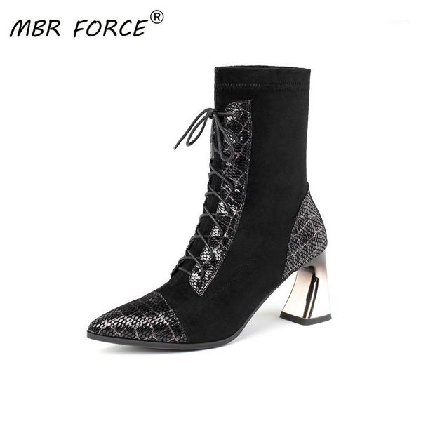 

mbr force sheepskin new trend fashion women female elegant ankle boots lace-up shoes for woman ladies footwear party dress black1, Black