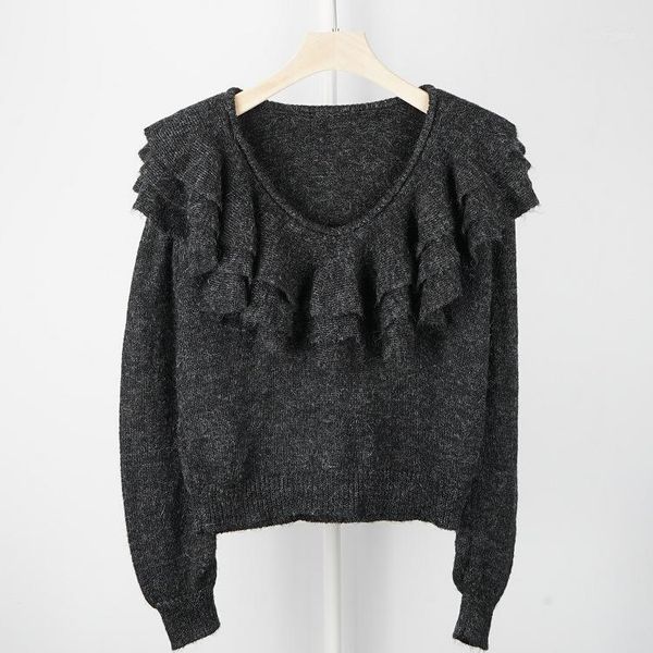 

2020 spring autumn women's knit sweater before and after wearing slim v-neck long sleeve knit solid color pull, White;black