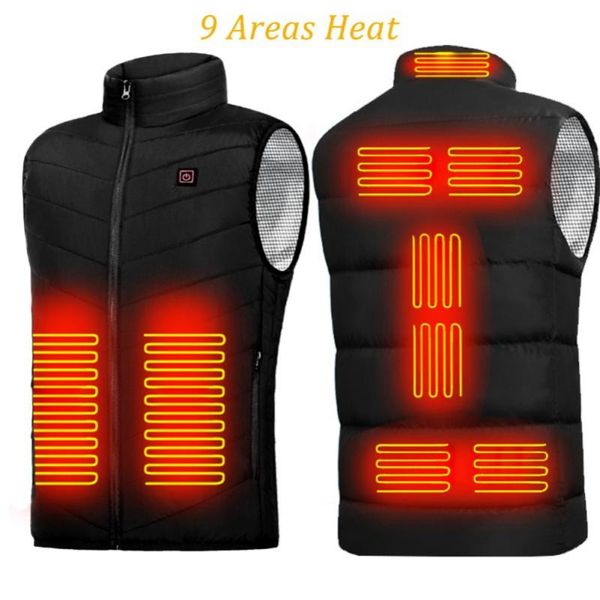 

9 areas heated vest men winter electrical heated sleevless thermal jacket usb outdoor hunting vest fishing hiking waistcoat, Gray;blue