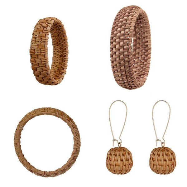 

ethnic handmade natural plant straw rattan woven earrings bracelet jewelry women, Golden;silver