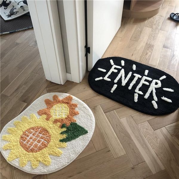 

new nordic style sunflower cartoon bathroom rugs water absorption bath mat cute non slip simple entrance doormat girl room1