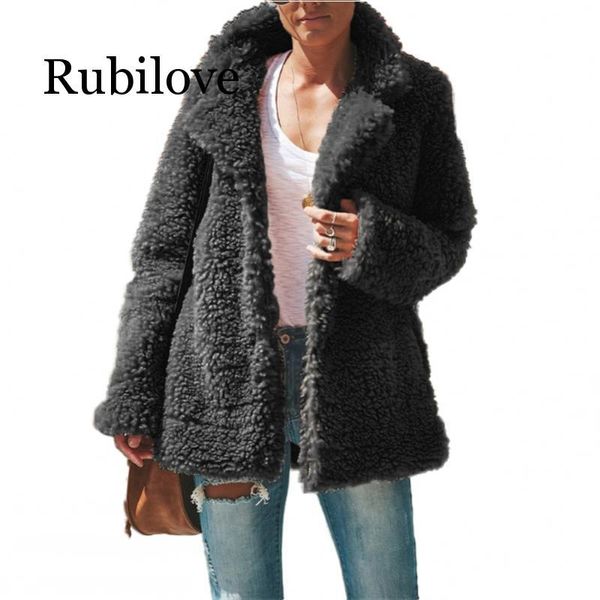 

rubilove new european american fashion women's fleece jacket warm thickening oversized lapel jacket women coat 2020, Black;brown