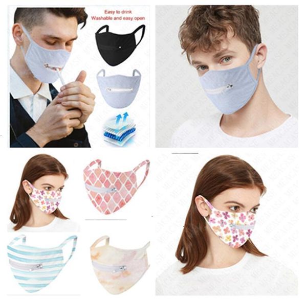 

washable beer bottle face mask quick dry cycling masks zip open eat drink in public mouth cover fashion flower striped grid d71509