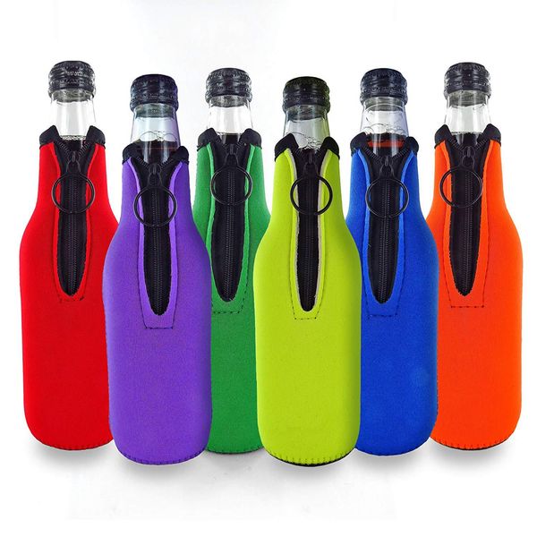 

330ml beer bottle cover zipper multi color diving material insulated beverage bottle bag 12oz non slip bottom easy to carry