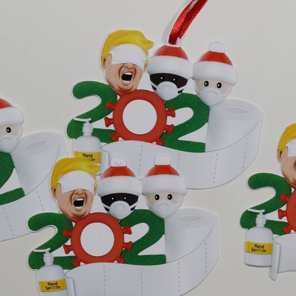 

christmas quarantine ornament 2020 with face mask donald trump toilet paper hand sanitizer personalized family of 3 xmas decoration e101004