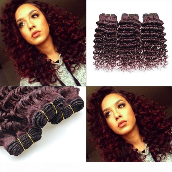 

4pcs lot 100g brazilian deep wave red human hair extensions burgundy curly hair weaves 99j red colored curly hair, Black