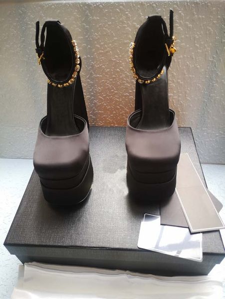 2022 scarpe eleganti primaverili hardware FIBBIA indietro tacco ultra alto strass di seta 15cm scarpe da festa da donna grandi 35-42 scatola originale