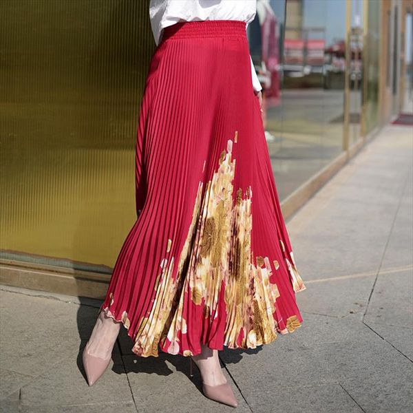 

women long pleated skirt brand summer elastic high waist maxi skirt beach vintage skirts womens faldas saia, Black