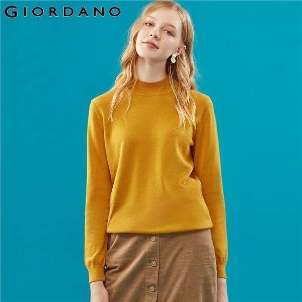 

giordano women sweater mockneck solid elegant knitwear long sleeve soft pull femme nouveaute 05359869 y200720, White;black