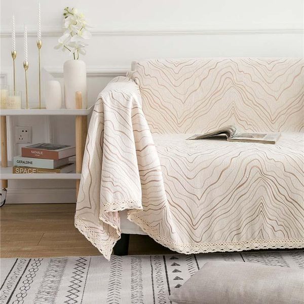 

full cover thicken chenille stripe leaf non-slip sofa throw nap blanket all season universal nordic travel airplane blankets1