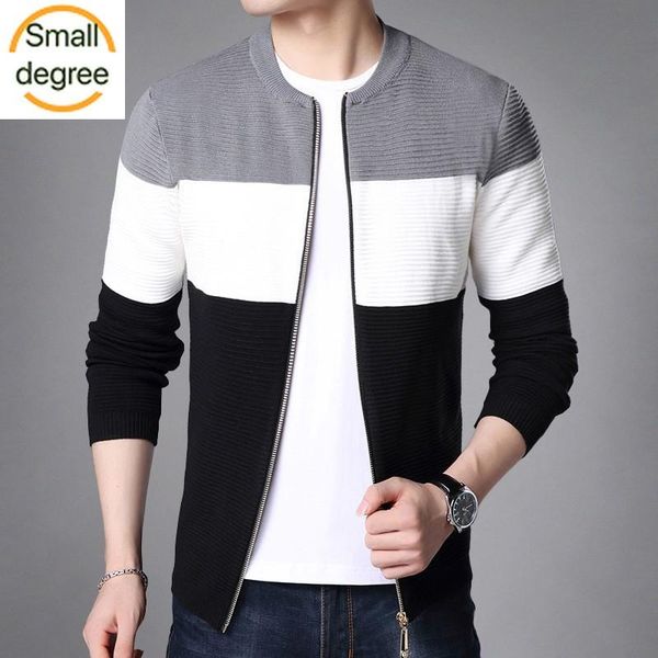 

autumn and winter men's sweater jacket solid color stand-up collar knitted cardigan to keep warm fashion casual new, White;black