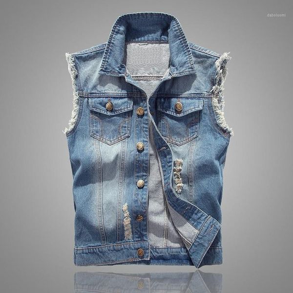

new style men's denim vest plus 6xl men's jacket sleeveless casual waistcoat jean coat ripped slim fit male jacket cowboy1, Black;white