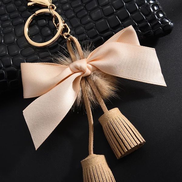

new tassle bow knot key chain with milk fur for women car bag key ring holder llaveros chaveiros porte clef jewelry h jllqws, Silver