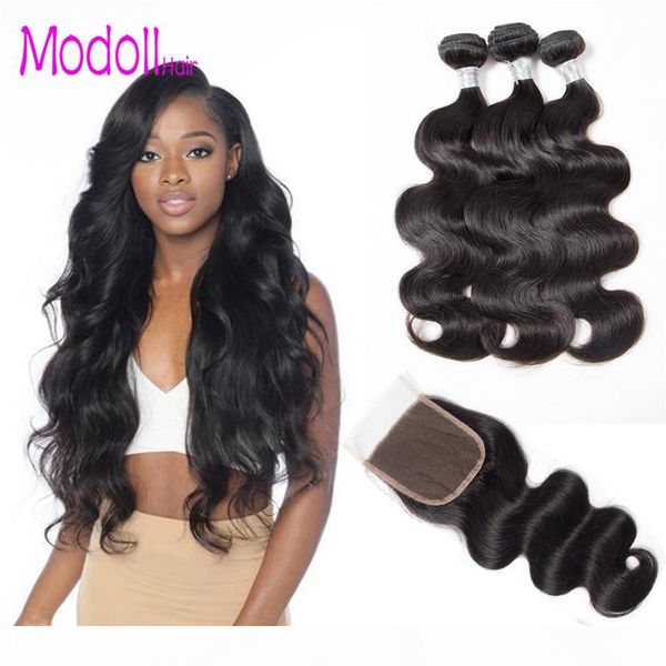 

malaysian human hair body wave 3 4 bundles with closure natural color malaysia remy virgin hair bundles with lace closure, Black;brown