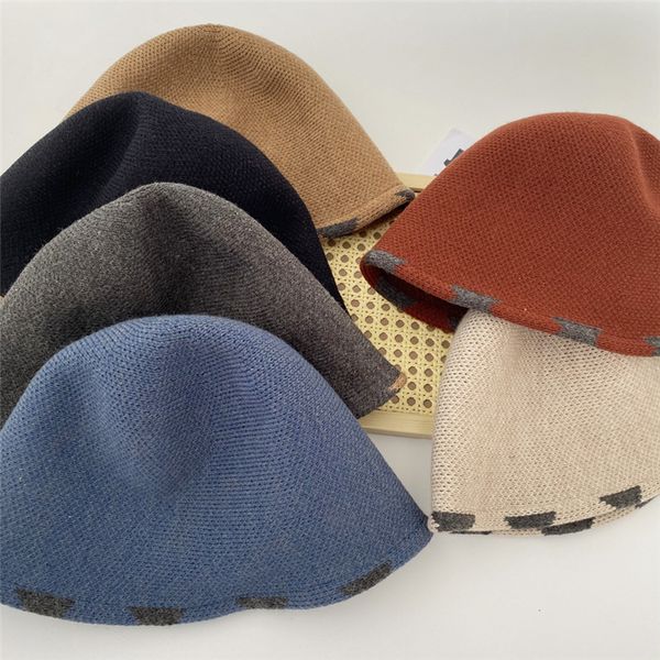 

women's winter new classic hat hit color hand-knitted fisherman hat leisure warm and cold thin washbasin hat, Blue;gray