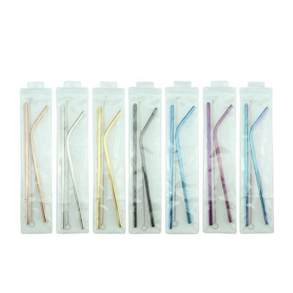 

portable stainless steel straw set with brush reusable drinking straws colorful metal straw party wedding bar drinking tool
