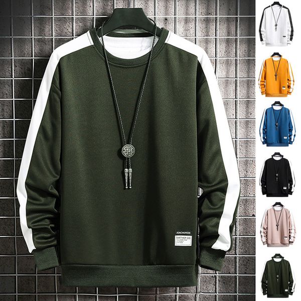 

fashion sweatshirts men spring autumn new 6 color hoodie mens casual o-neck patchwork sweatshirt for young men kg-162, Black
