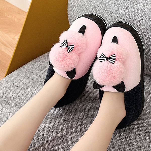 

women winter kitten lovely fur slippers ladies slip on plush warm shoes woman indoor comfort platform shoes female slipper 2020 x1020, Black