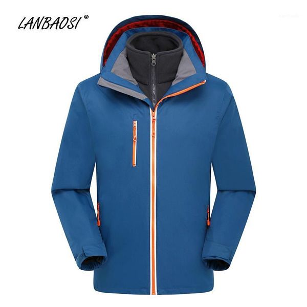 

lanbaosi men's 3in1 hooded jackets fleece coat winter outdoor sports hiking camping waterproof sportwear windbreaker1, Blue;black