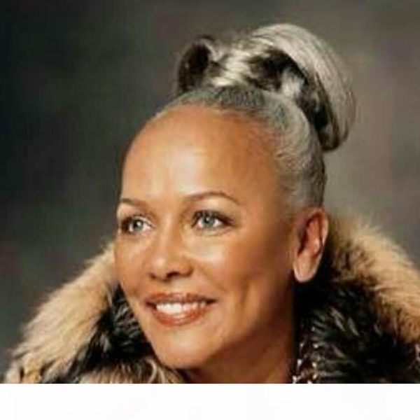 

fashion silver grey natural hair pony tail puff clip wraps around salt and pepper dyed highlight real hair ponytail hairpiece short bun, Black