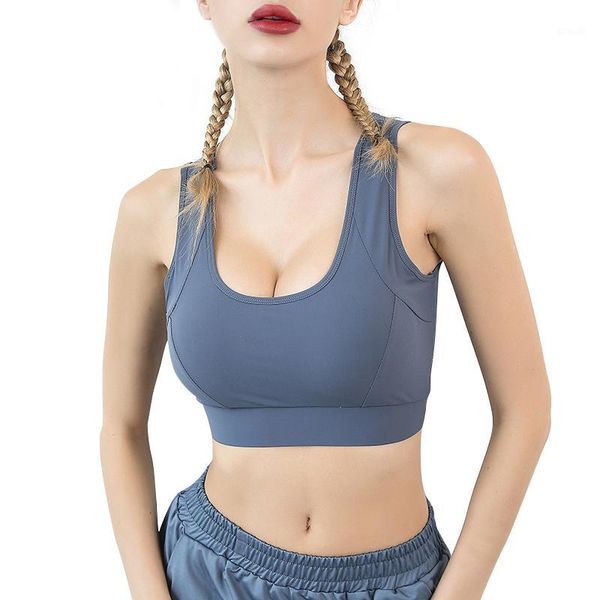

gym clothing breathable back mesh sport bra push up fitness with solid wide shoulder straps for high impact shockproof active brassiere1, White;black