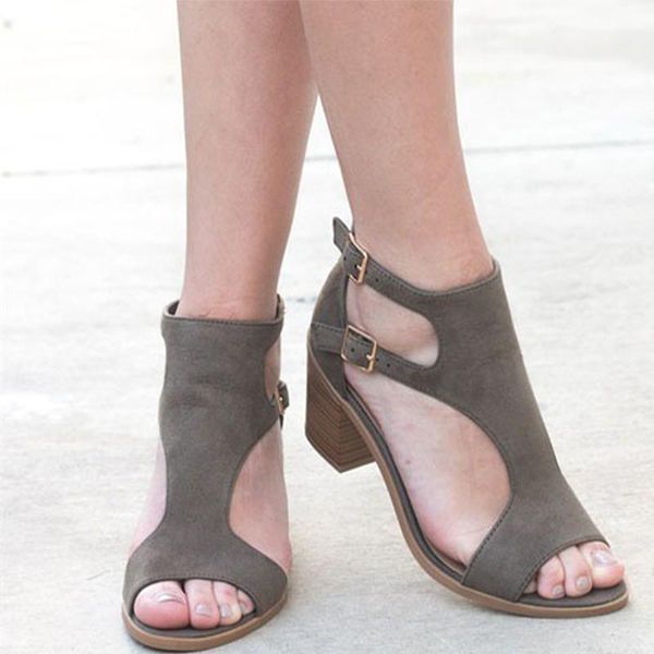 

summer women sandals woman high heels shoes ladies buckle strap female peep toe women's solid comfortable footwear plus size1, Black