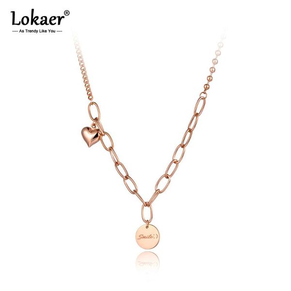

lokaer original design smile love heart charm pendant necklace for women titanium stainless steel bohemia party necklace n20139, Golden;silver