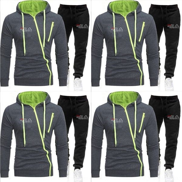 

qsxk2 men's sports suit cardigan oblique zipper two-piece men's hoodieset suit hoodiesweater hoodie oblique hoodie sweater zipper, Black