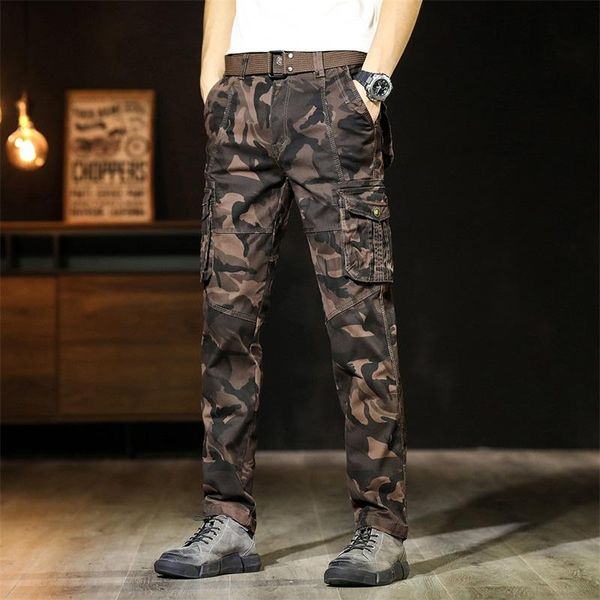 

men's cotton cargo pants 6 pockets casual work combat trousers male army camo cargo pants plus size 4xl, Black