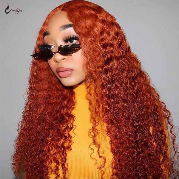 

lace wigs uwigs curly human hair wig ginger front for women pre plucked deep brazilian remy, Black;brown