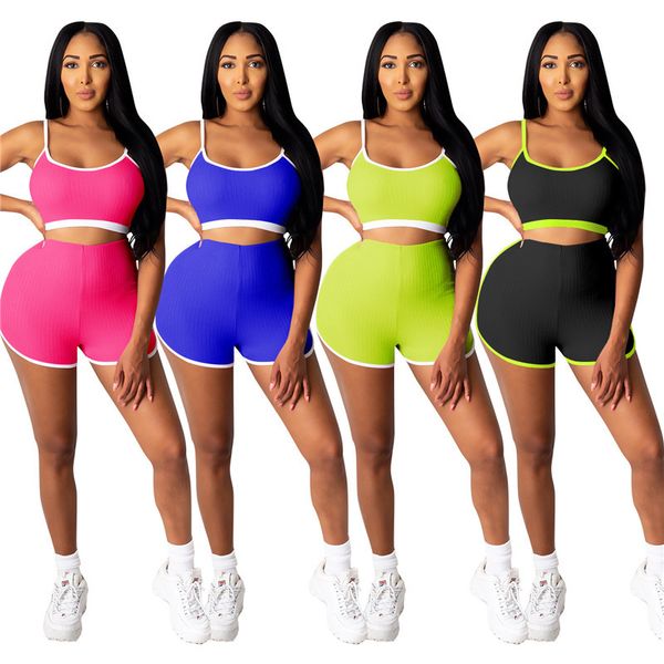 

summer womens designer tracksuits spaghetti strap short pants womens 2pcs sets casual sport style females clothing, Gray