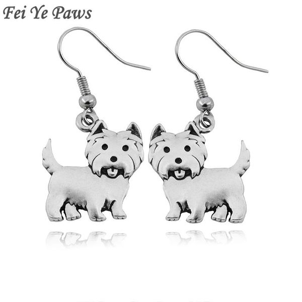 

dangle & chandelier fei ye paws westie dog drop earrings big long statement for women earings jewelry girls gift pet lover 2021, Silver