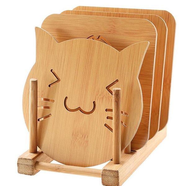 

8pcs non-slip cartoon wooden heat resistant pads table decoration accessories kitchen cooking isolation bowl jllevv