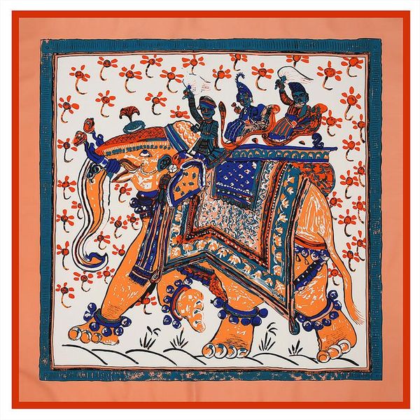 

scarves women square twill silk scarf ethnic style elephant shawls bandanas big size animal print 100*100cm foulard femme, Blue;gray