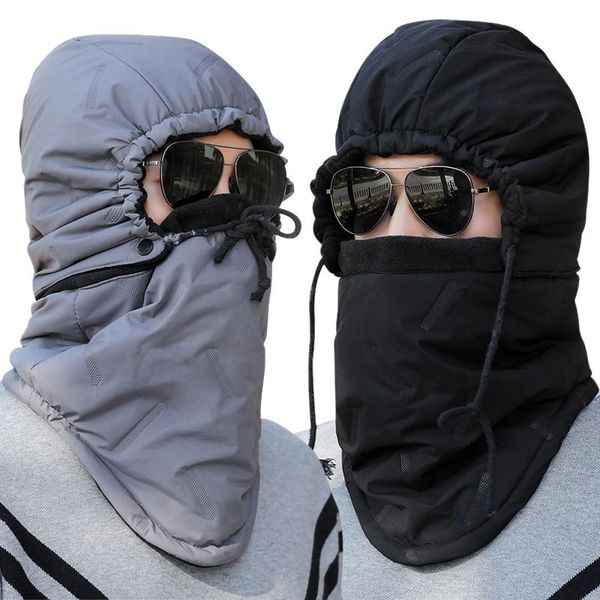 

outdoor bomber hats women men thick fluffy thermal windproof face mask ear protection cap ., Black;white