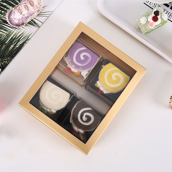

4 grids storage paper box baking desserts crisp cake biscuits case transparent square gift casket 2 color new arrival 1 32bg g2