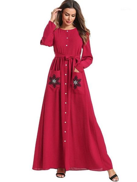 

plus size robe femme 2019 muslim women modest maxi dress abaya turkey long robe kaftan clothing muslim dress for women ramadan1, Red