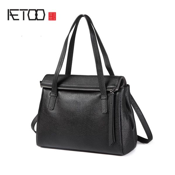 

aetoo leather head cowhide soft leather shoulder bag, cover type fringed zipper oblique cross hand carry retro female bag